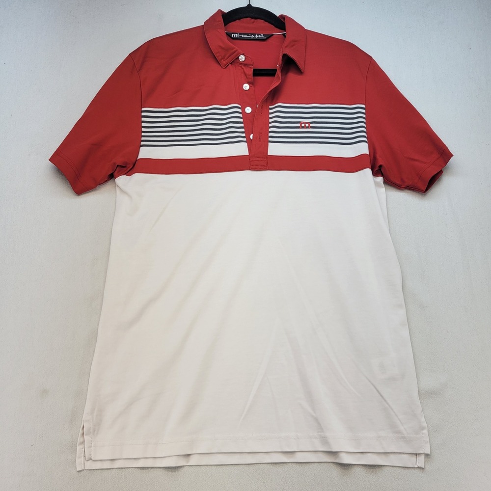 TravisMathew Polo Shirt Mens Medium Red Striped Barrington Golf Pima Cotton